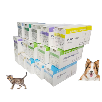 Harga yang pantas Rumah Sakit Hewan Veteriner PDO Catgut Chromic Silk Nylon PGA 910 75cm Sutures Bedah Dengan Jarum Steril Anjing Kucing Hewan Peliharaan on line
